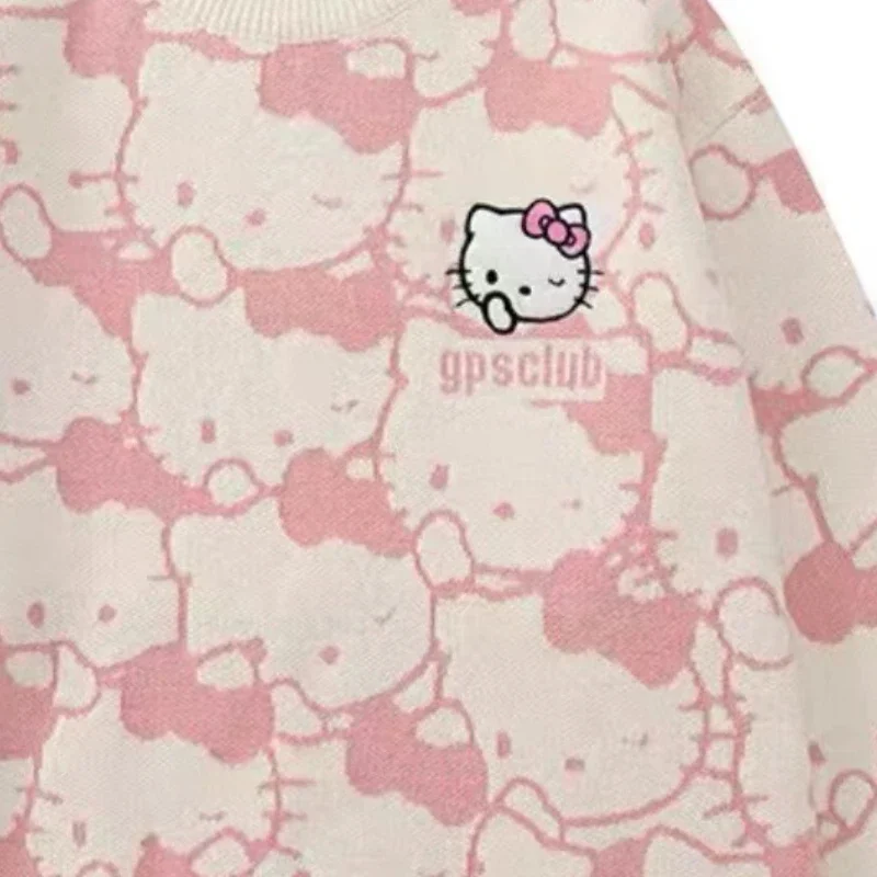 Sanrio Hello Kitty Knitted Sweater Winter Women Knitwears Pullover Anime Girl Oversized Harajuku Sweatshirt Loose Crew Neck Tops