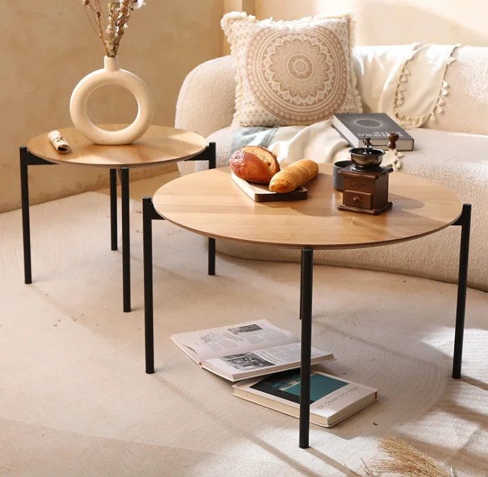 

Nordic Coffee Table Set Wooden Round Tea Table for Living Room