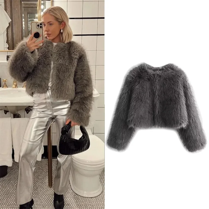 

HipSeam Women Fur Short Jacket Autumn Long Sleeve O Neck Women's Coats Fashion Female Chic Tops