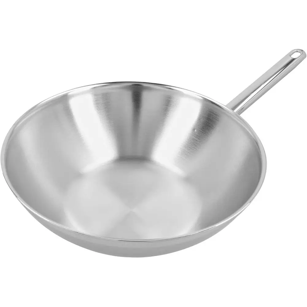 Wok Antiadherente Plateado de 30 cm con Sartén para Saltear, Capacidad de 4.8 L, Diámetro de 300 mm