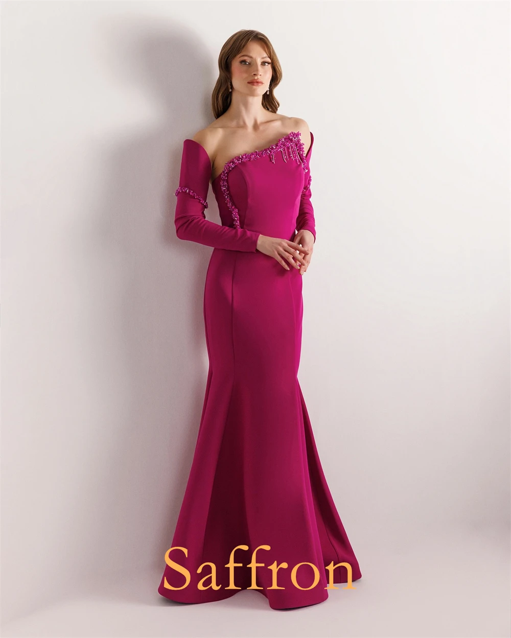 Vestido de noite sem alças de cristal brilhante personalizado gracioso sereia vestidos de celebridades moda manga destacável vestido de festa