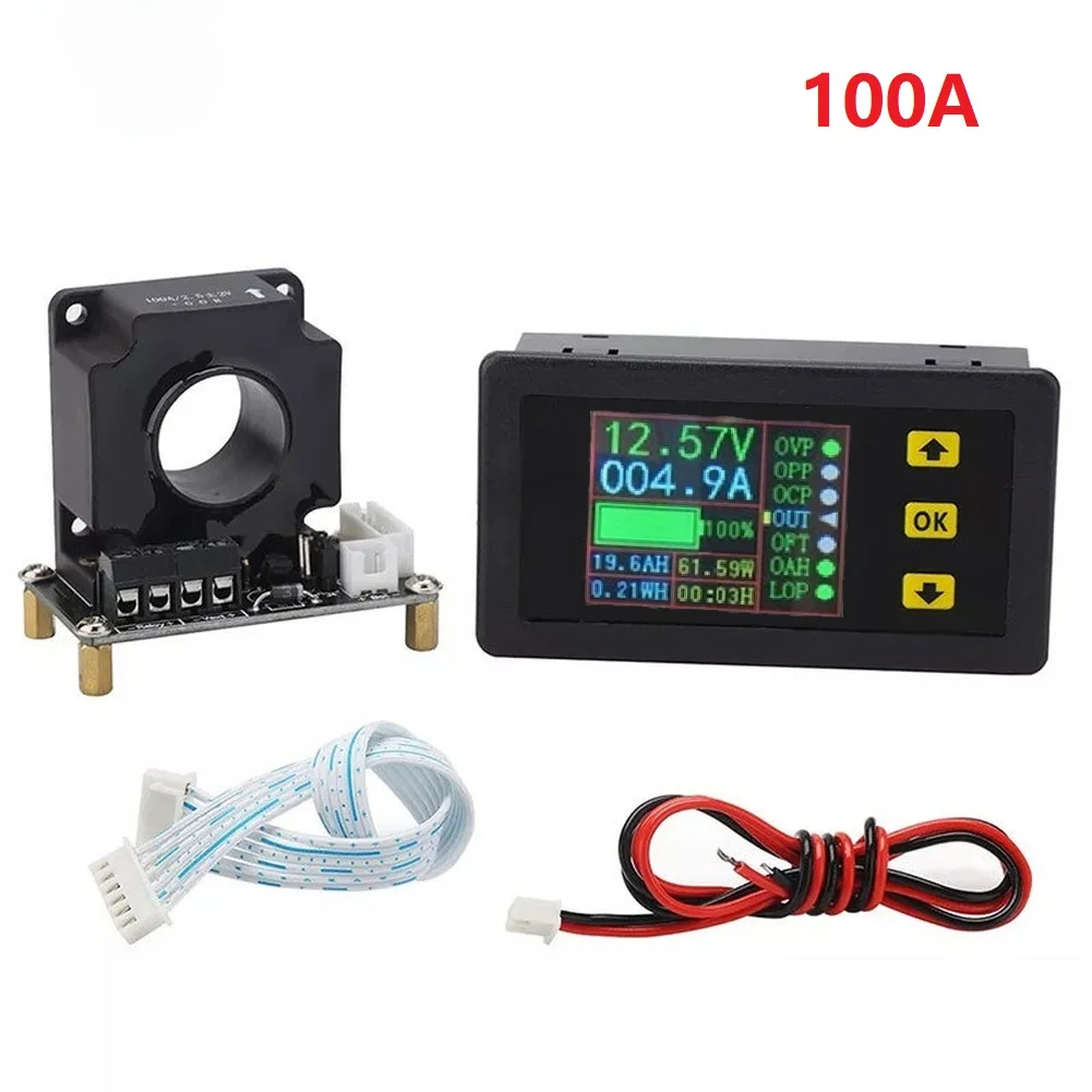 90V Bidirectional Hall Coulomb Meter 100A 200A 300A 500A LCD Display DC Voltage Current Capacity Power Analyzer For For Battery