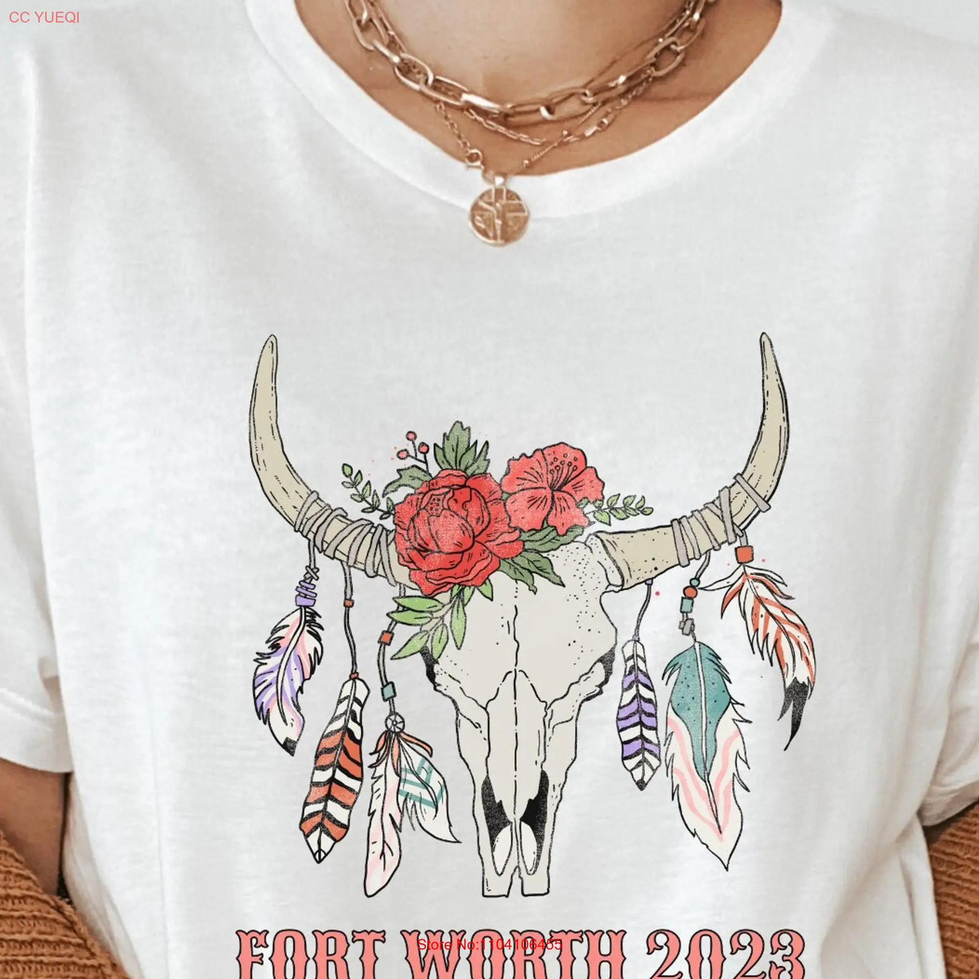 Vintage Cow Skull Fort Worth Texas T Shirt Girls Bachelorette Trip Girl's Western long or short sleeves