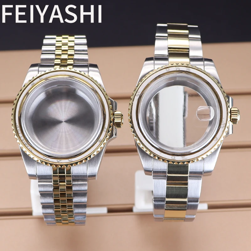 

40mm Watch Case Silver Gold Strap For Nh36 Nh35 Nh34/38 8215 2824 Movement 28.5mmDial 120clicks Bezel Screw-in Crown Sea Dweller