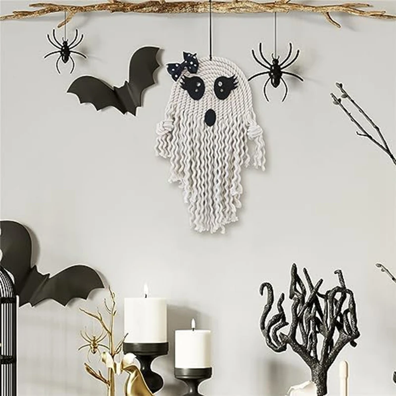 2 PCS Halloween Scary Decorations Halloween Hanging Ghost Hanging Cotton Halloween Tree Hanging Skeleton Windsock Pendant