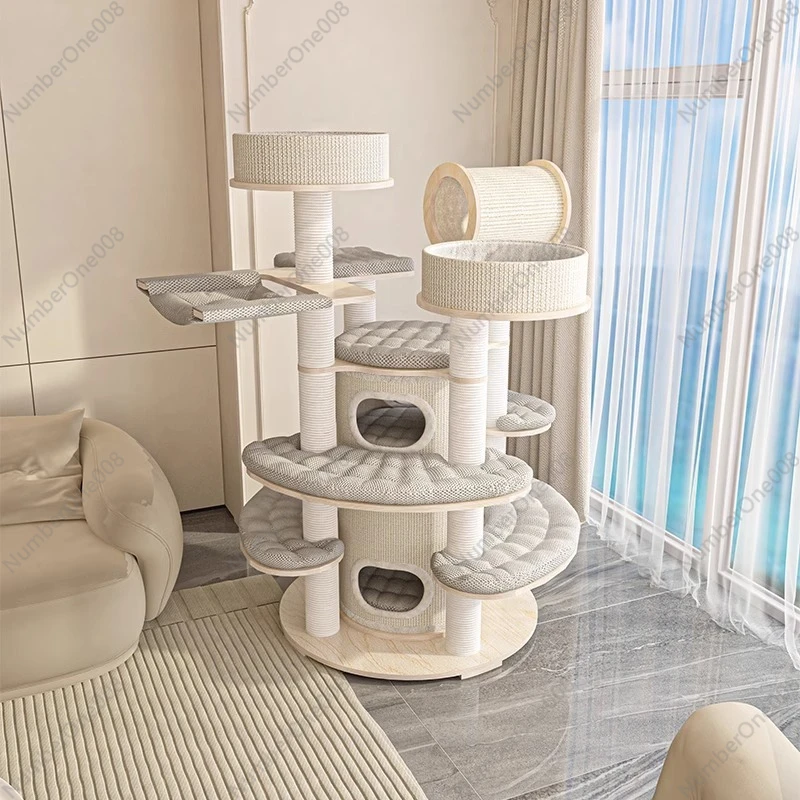 Multi-Layer Solid Wood Cat Tree Condo - Extra-Large Cat Castle, Warm & All-in-One for Multi-Cat Families