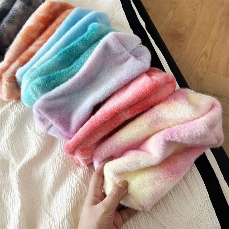 Fluffy Ombre Makeup Case Large Capacity  Korean Style Aesthetic Cute Pencil Bag for Women Portable Cosmetic Organizer Bags