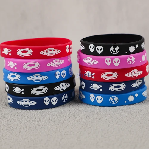 외계인 UFO 플래닛 실리콘 팔찌, 어린이용 팔찌, 우주 테마, 생일 파티, 피나타 필러, 구디 백, 10 개 