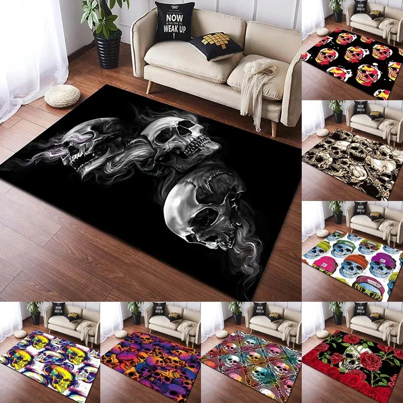 

Fashion Skull Carpet For Living Room Bedroom Game Area And Halloween Doormat Kids Crawling Non-Slip