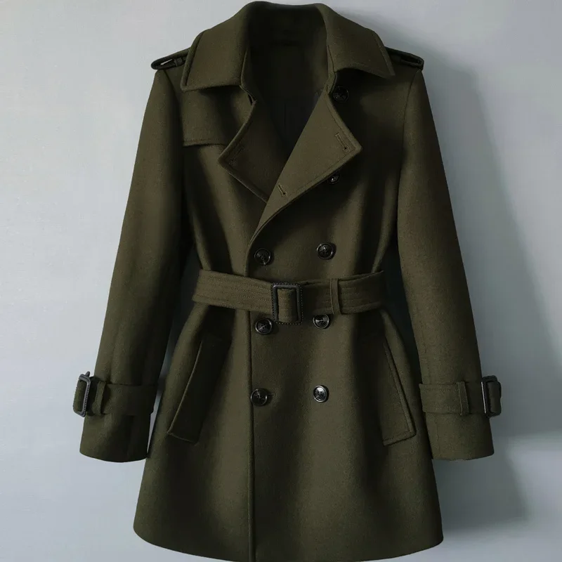 

Classic Male Mid-length Wool Coats British Fashion Luxury Woolen Jackets Men Double Breasted Overcoat Casual Vintage Trench Coat