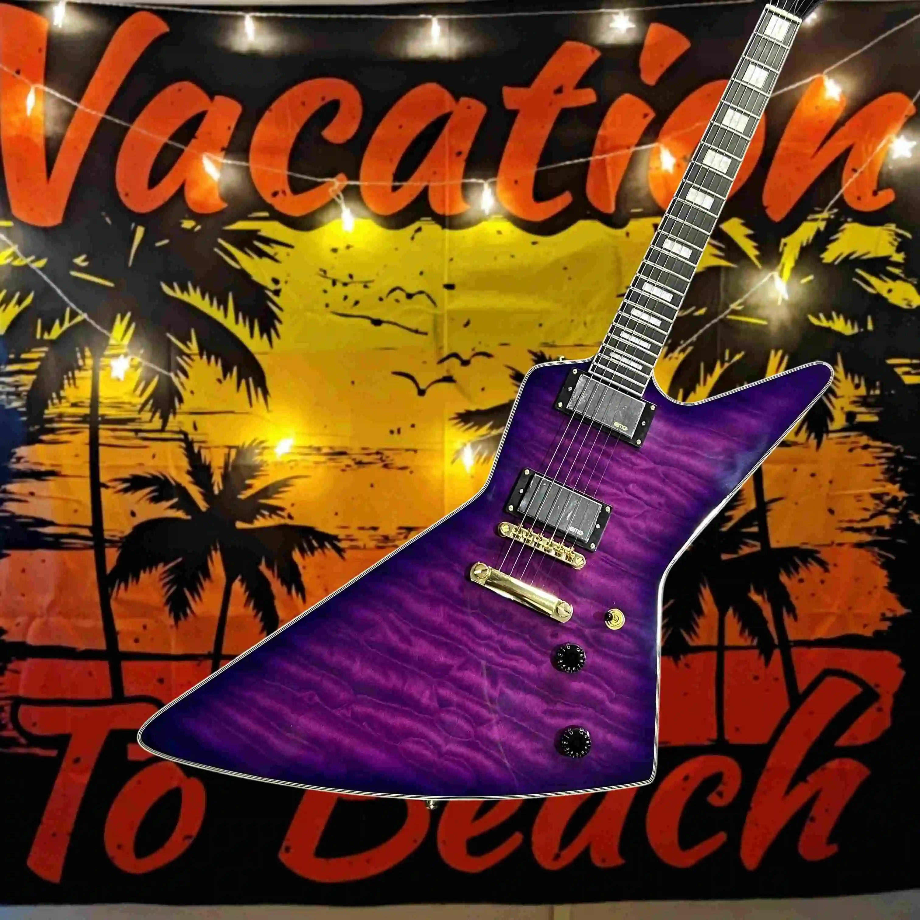 E-type Electric Guitar HH Pickup Rosewood Fingerboard 22 Tone Purple Gradient Water Ripple Advanced Player Collectible Level