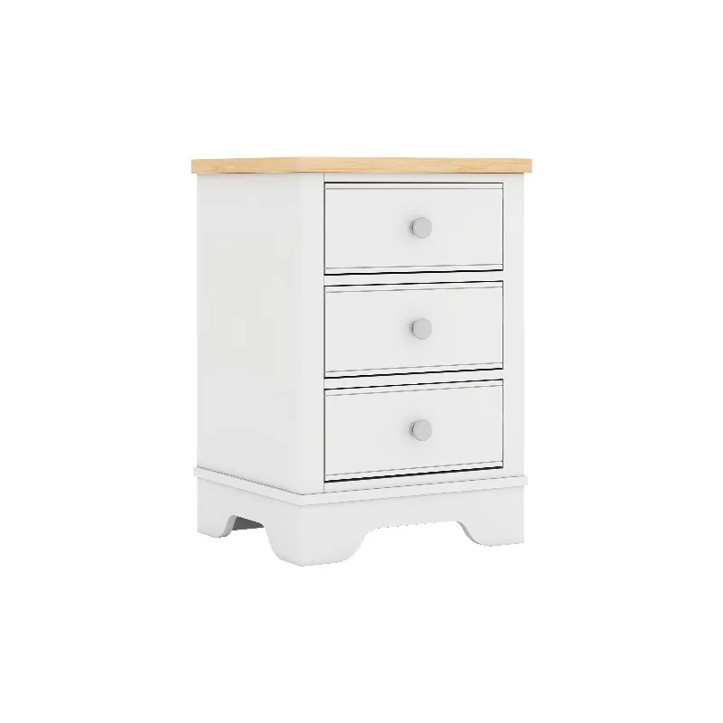Classic style pure white matte wood 3 drawer bedside table household furniture living room