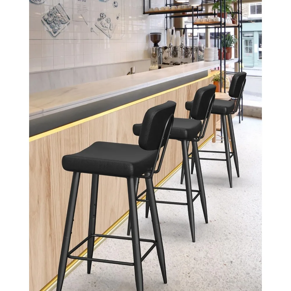 مجموعة مقاعد بار طويلة مكونة من 2، مقاعد مرتفعة بارتفاع 30 بوصة مع دعم خلفي مبطن، وكراسي بار من الجلد الصناعي، وأرجل معدنية #6