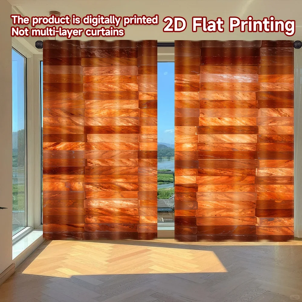 

2D flat printing 2pcs Curtains Orange Gradient Blocks Digital Printed Polyester Drapes Family Party for Home Wall Yard Use for