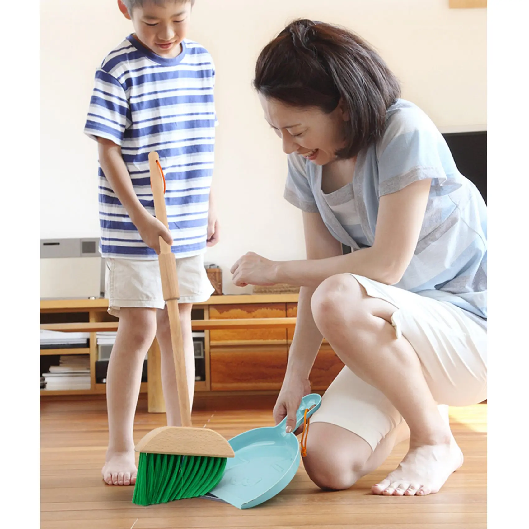 A63T-6 Pcs Children Pretend Play Wooden Broom Mop Cleaning Tool  Brain-Training  For Kids Educational Learning