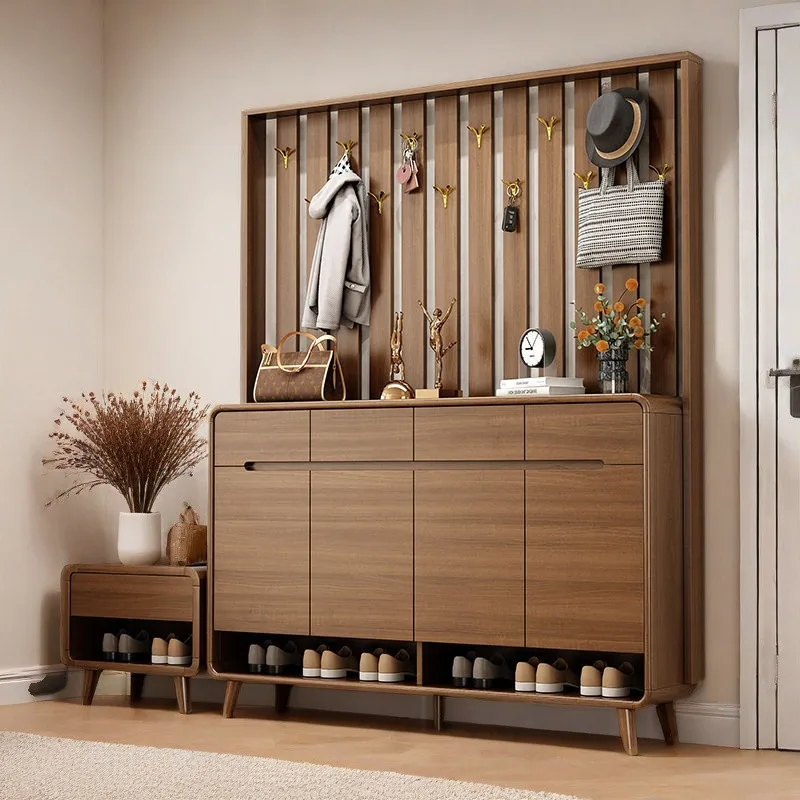 Hanger shoe cabinet group integrated household living room entrance partition cabinet solid wood color locker new with shoe