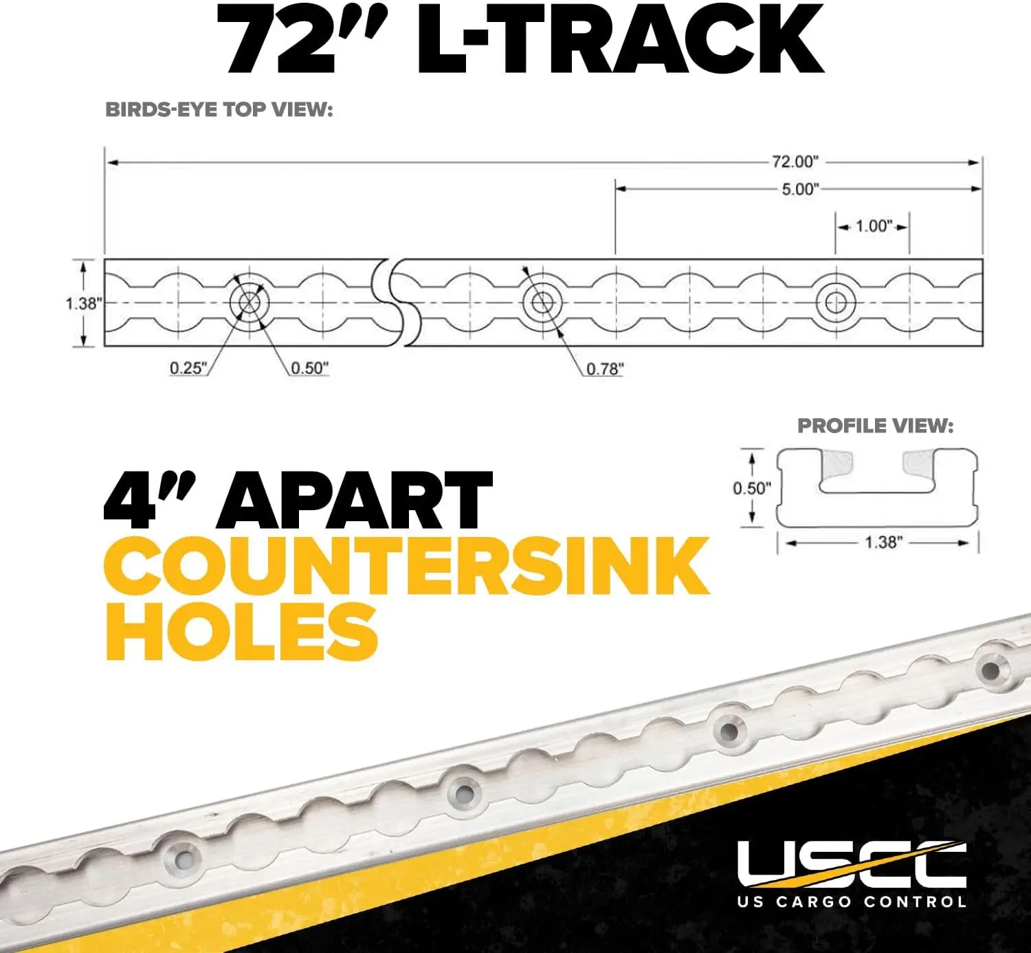 6 Foot L Track, Heavy Duty Grade 6351 Aluminum Airline Style,Versatile Tie Down Track for Van, Utility Trailers, or Truck Beds,