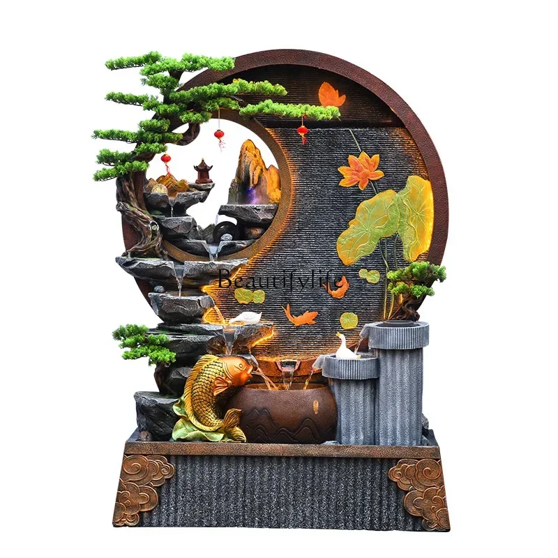 

FG52LD33LXFlowing water screen fountain water curtain wall feng shui wheel attracts wealth and treasures large floor ornament