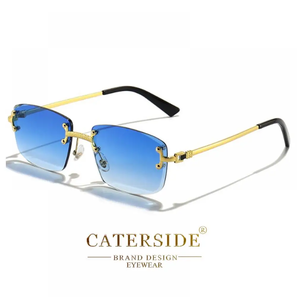 CATERSIDE Rahmenlose Sonnenbrille für Herren und Damen, luxuriöse Outdoor-Party-Sonnenbrille, Metallrahmen, Spiegel-Verlaufsgläser, UV400 – Detail 11