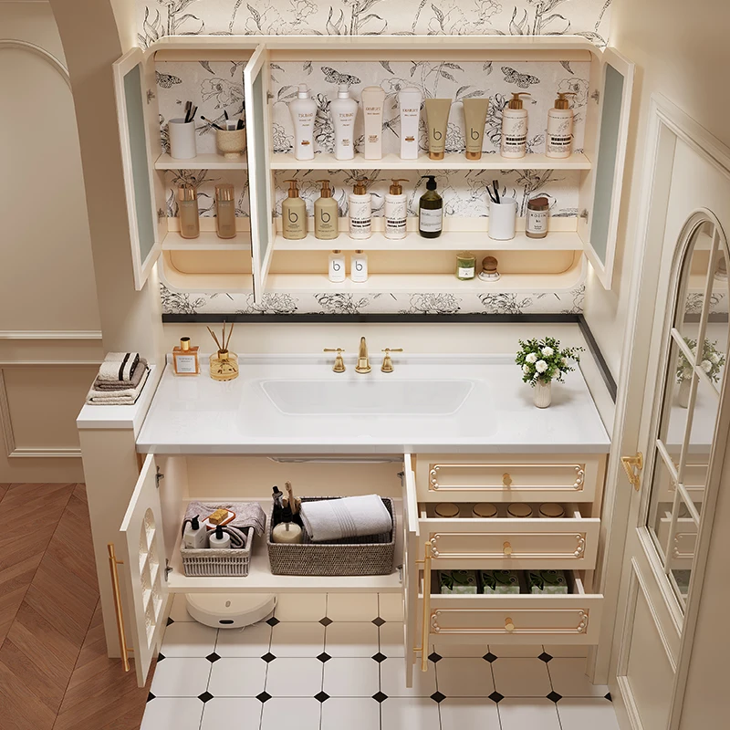 جدار التصميم الحديث خزانة حمام درج قاعدة الغرور فتاة خزانة حمام مرآة تخزين بالوعة Meuble Salle De Bain الأثاث