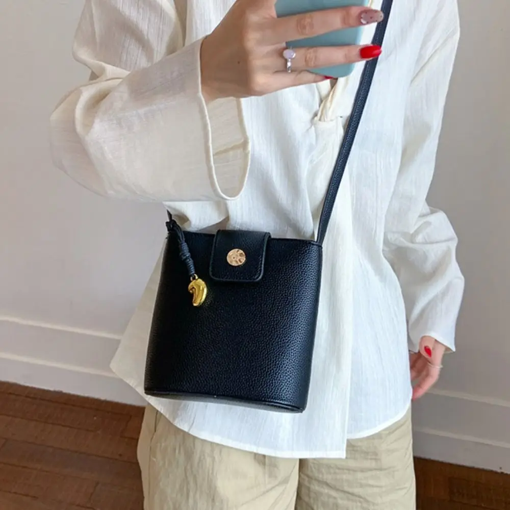 

Retro PU Lichee Pattern Bucket Bag Handbag Korean Style Simple Shoulder Bag All-match Message Bag Ins Square Tote Bag Streetwear
