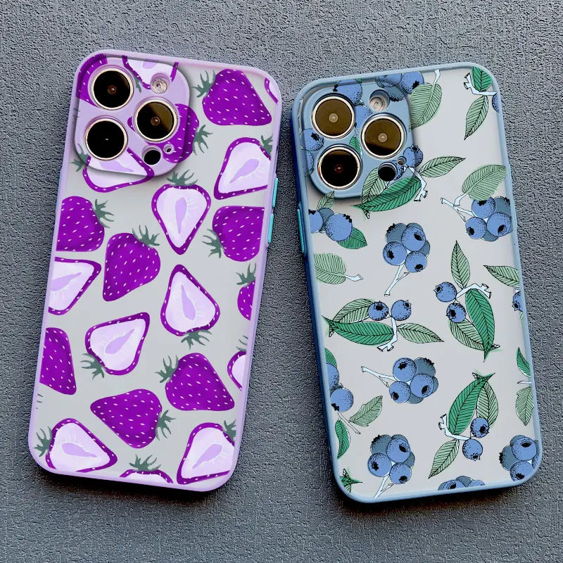 Casing ponsel buah musim panas, penutup belakang HP tahan guncangan untuk IPhone 12 11 14 13 15 16 Pro Max Mini X XR XS 7 8 Plus SE2 Strawberry Funda