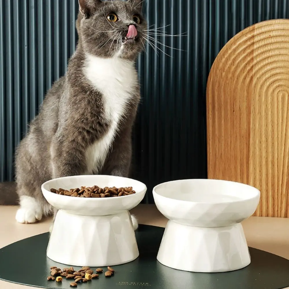 Anti Knock Ceramic Cat Slow Food Bowl Cute Creative Pet High Foot Bowl Anti Tipping Non-slip Dog Feeding Basin Neck Protection