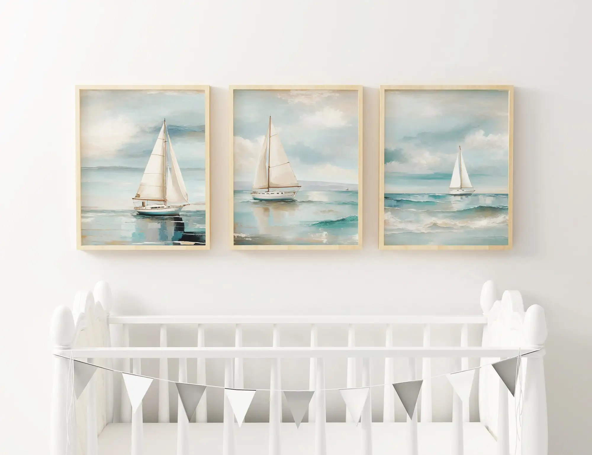 Retro Aquarell Ozean Wandkunst Poster Nautisches Segelboot Ölgemälde Drucke auf Leinwand Wohnzimmer Home Decor Geschenkidee