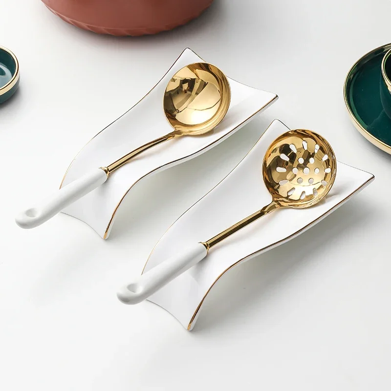 

Nordic Luxury Gold Stainless Steel Soup Spoon Chopstick Rack Home Tableware Shelf Ceramic Spoon Colander Kitchen Utensils Stand