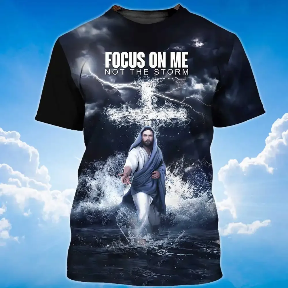 Vintage Men T-Shirt 3D Focus On Jesus Print Short Sleeve Tops Street Casual T Shirt Streetwear Oversized Tee Shirt Men Clothing