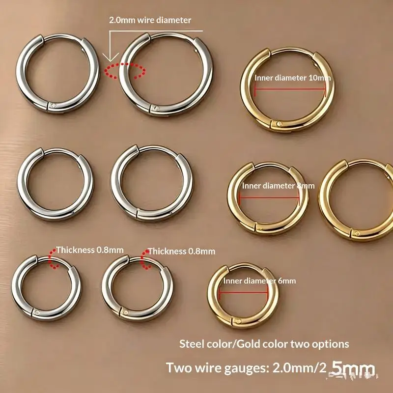 Hypoallergenic Hoop Earrings 2Pcs Minimalist Gold Silver Tone Multiple Sizes for Girls School Daily Wear Birthday Gift