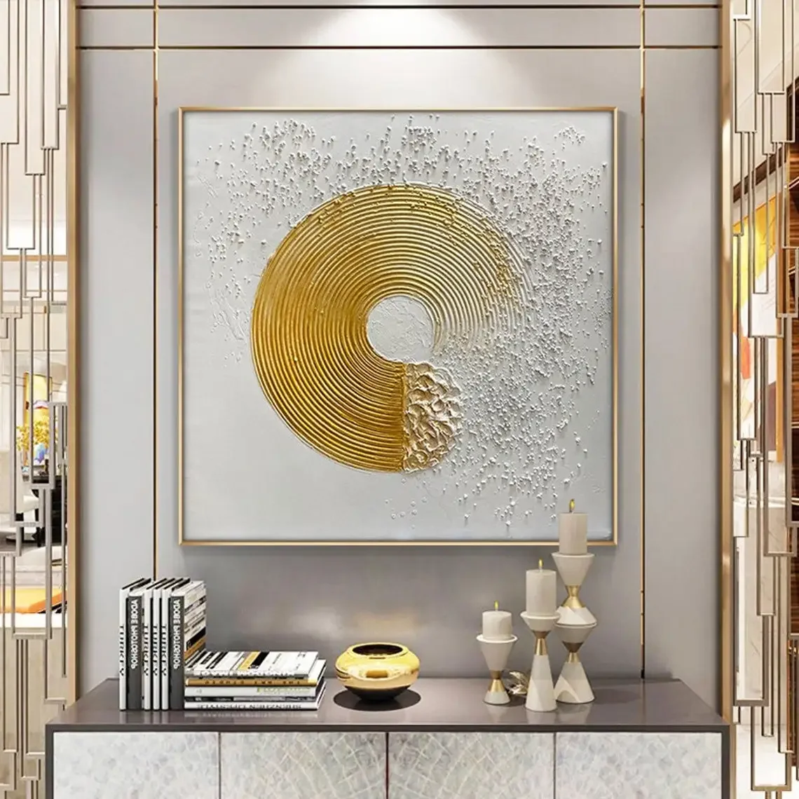 Abstraktes Original Goldkreis-Ölgemälde Wandkunst, HD-Leinwanddruck Poster, Geeignet für Zuhause, Wohnzimmer, Raumdekoration