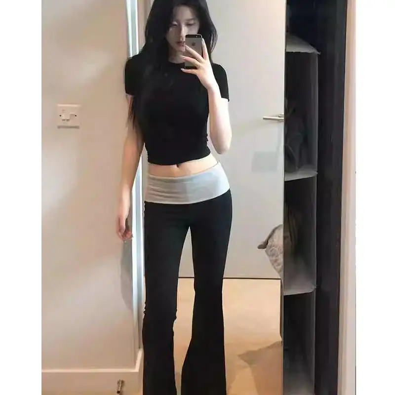 American Retro Low Waist Casual Sports Pants Women Summer New Slimming Drapey Micro Flared Floor Length Pants Commute Style