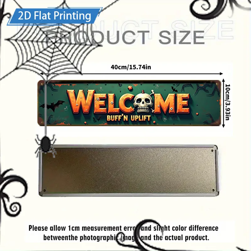 1 قطعة علامة معدنية ، 4x16 بوصة هالوين الجمجمة اليقطين علامة ترحيب ، ريفي الخشب سياج ديكور ، احتفالي 2D فن الطباعة المسطحة #3