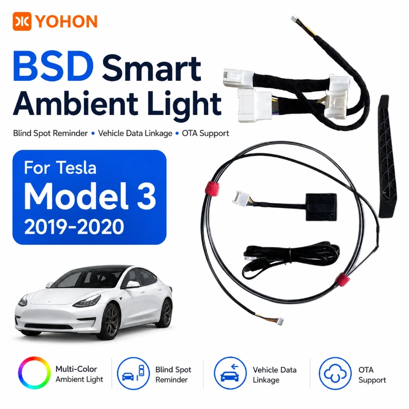 YOHON Smart Ambiente-Lichtleiste für Tesla Model Y 3 2021-2026 Totwinkel-Warnung Geschwindigkeitsalarm RGB LED-Streifen Innenraum-Zubehör