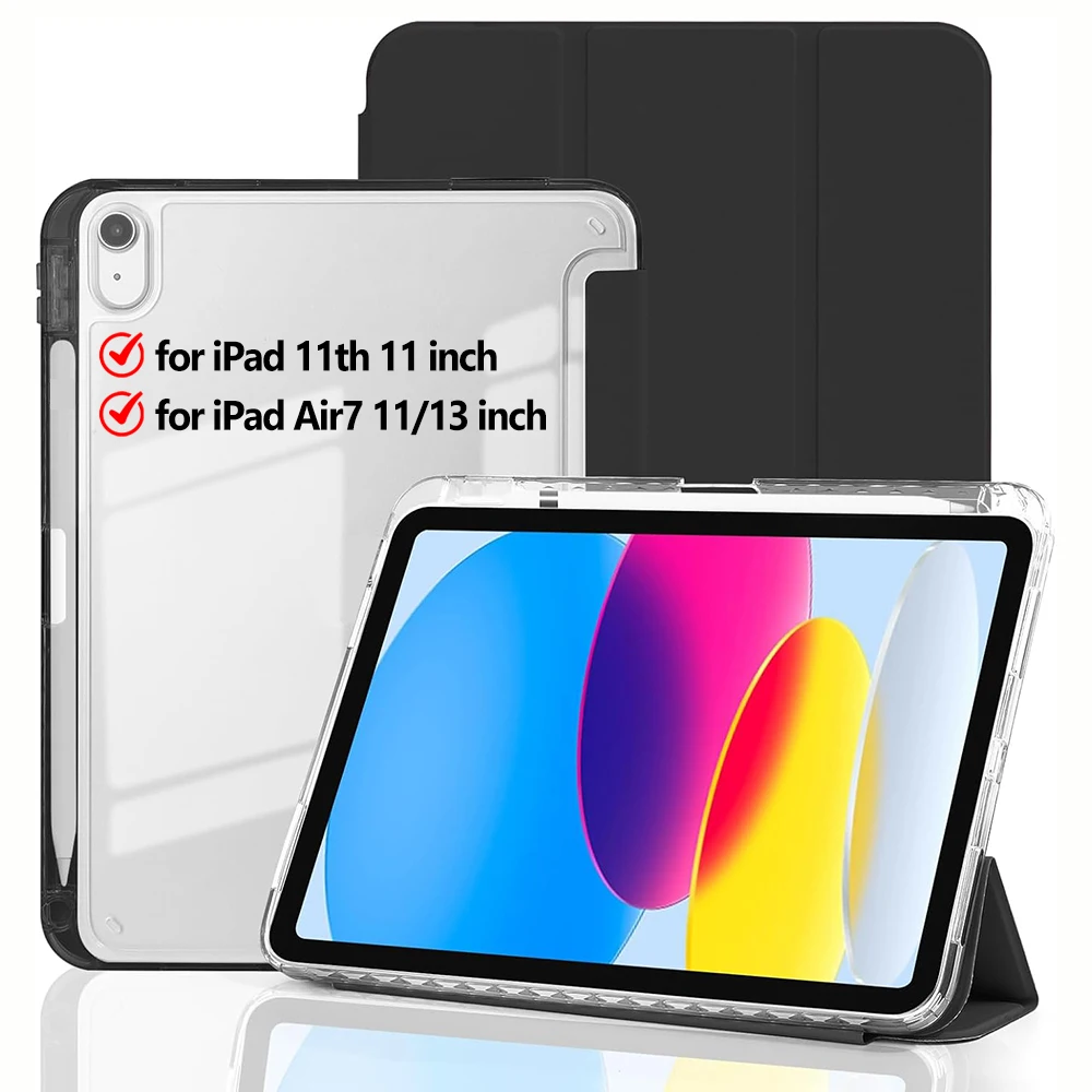 

Clear Case for IPad A16 11th 11 Inch 2025 Shockproof Protective Cover with Pencil Holder for IPad Air 7 11inch 13inch Back Shell