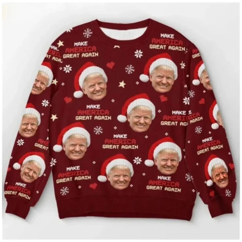 2025 Donald Trump Christmas Ugly Sweater Men Women Crewneck Pullover Top 3d Funny Printed Red Hat Pattern Xmas Fashion Sweaters