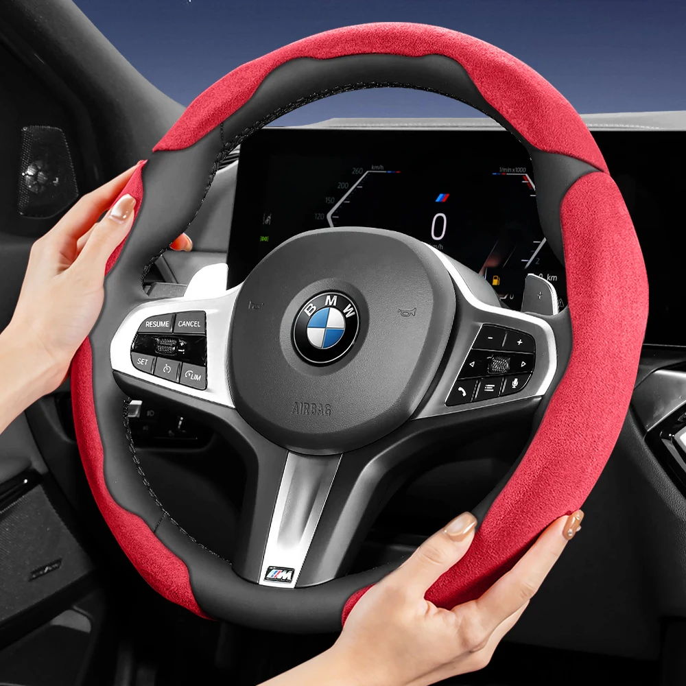 Passend für BMW Sport-Lenkradbezug aus Wildleder mit Split-Snap-On-Design für Modelle X3 X1 X5 X2 X4 3 5 2 4 1 7 8 Serie X6 X7 iX i4 i5 i7 Z4 XM iX1 iX2 iX3, etc., in Schwarz, Braun und Mokka