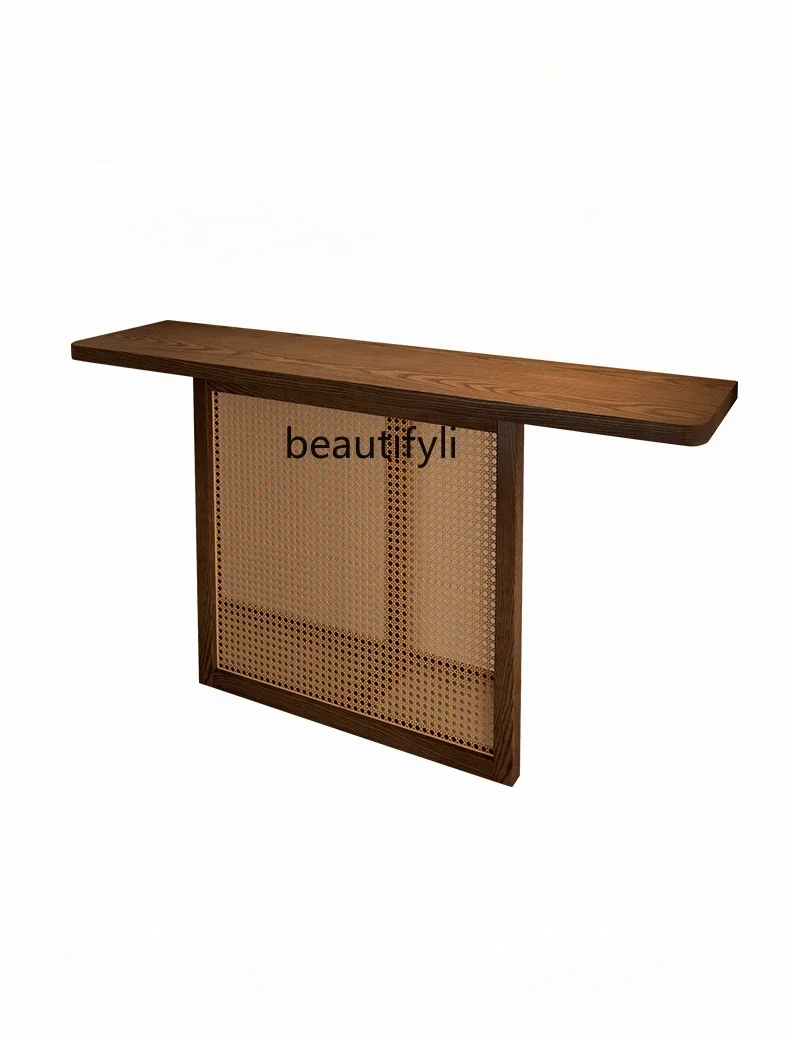 

fg28Medieval ash wood entrance table, simple modern household log decoration entrance table against the wall