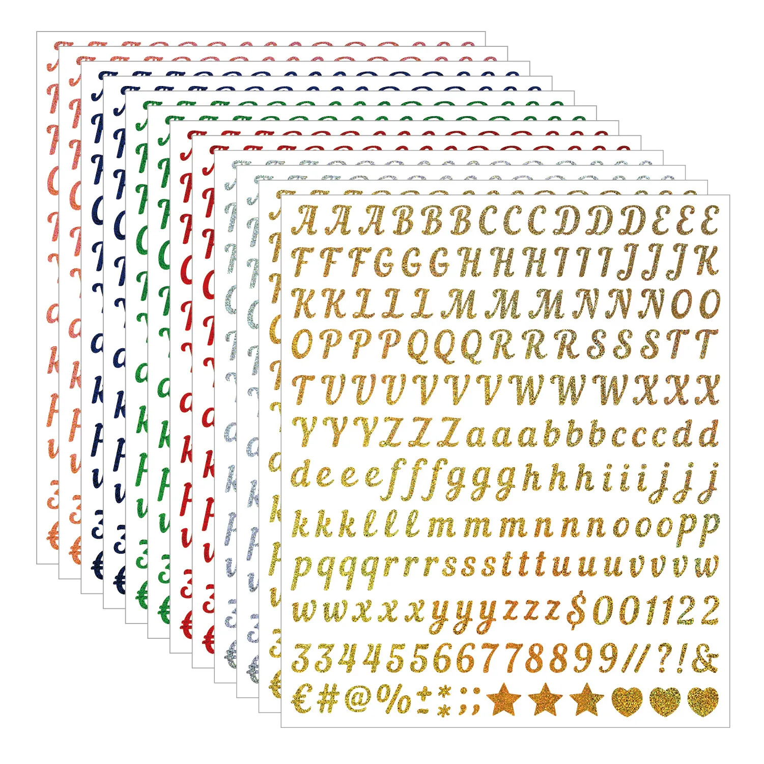 0.5 Inch Sparkle Letter Number Stickers Gold Silver Glitter Vinyl for Decoden Crafts Balloon Decoration Spice Label