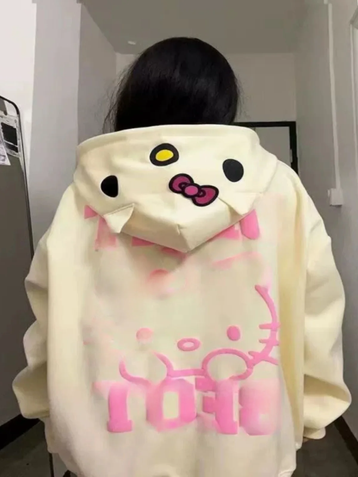 Americano vintage bonito kit bordado hoodie fce forrado zíper jaet feminino solto preguiçoso topo longo sve coreano sle