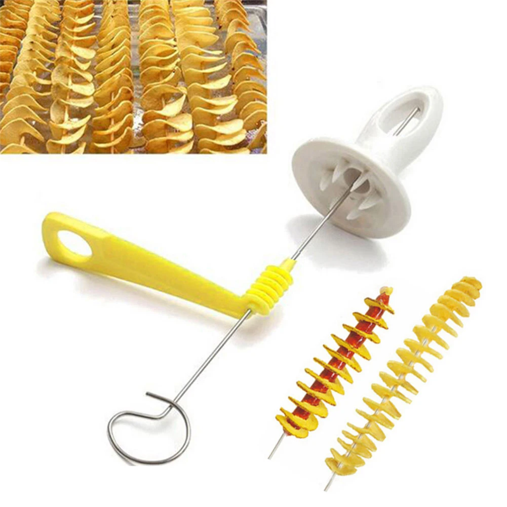 Cortador de batata espiral com 4 varas de aço inoxidável, fabricante de chips espiral, acessórios de cozinha reutilizáveis para twister de batata