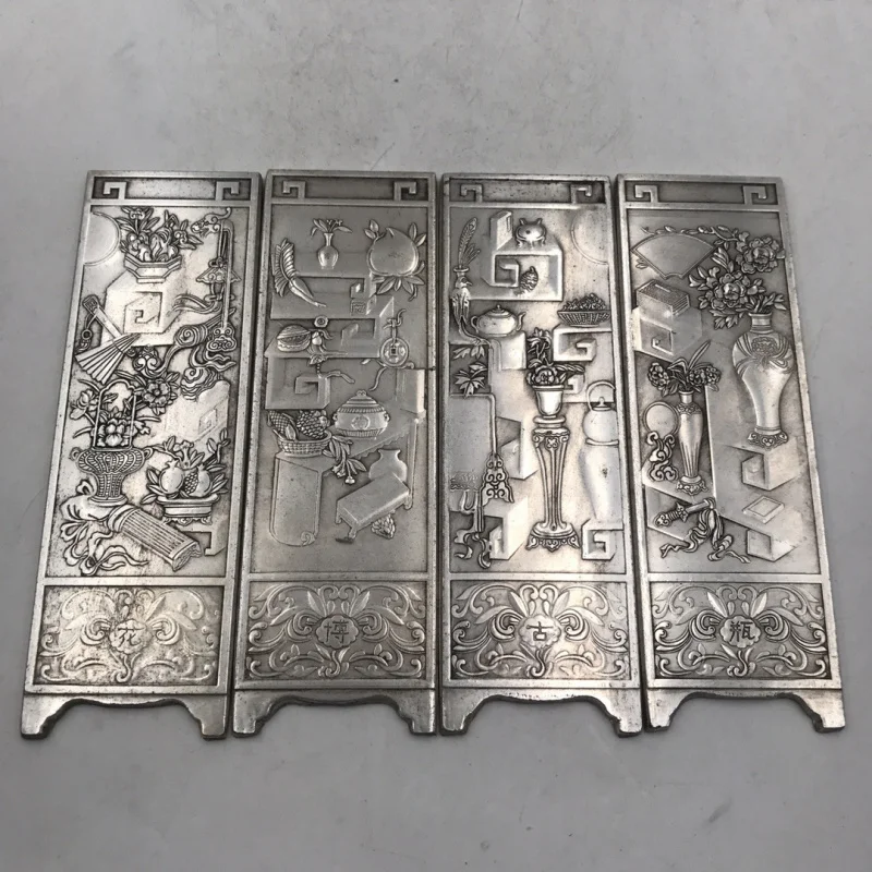 Copper Vase Screen Ornament Exquisite Copper Silver Plated Small Screen Four Sets One Set Home Decoration Craft Gift