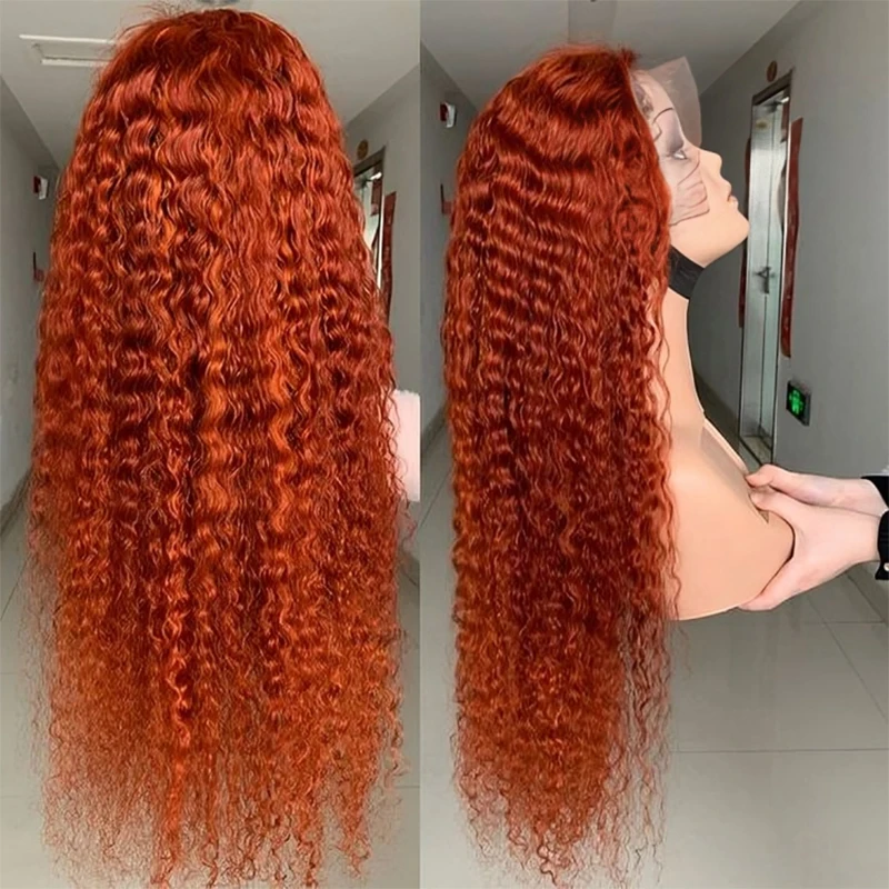 Ginger HD Deep Wave 200 Density 30 40 Inch 13x6 Lace Front wig Orange Curly 13x4 Lace Frontal Wigs Human Hair Brazilian Remy