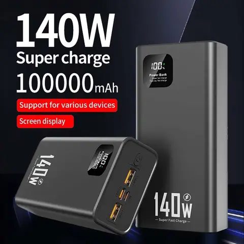 100000mAh High Capacity Power Bank 140W PD22.5W Super Fast Charging PowerBank Portable Battery Charger For iPhone Samsung Xiaomi
