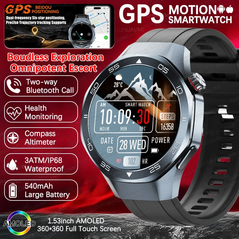 

2025 New GPS Motion Position Smart Watch Men 3ATM Waterproof Compass Bluetooth Call Health Sport Fitness Bracelets Women For IOS