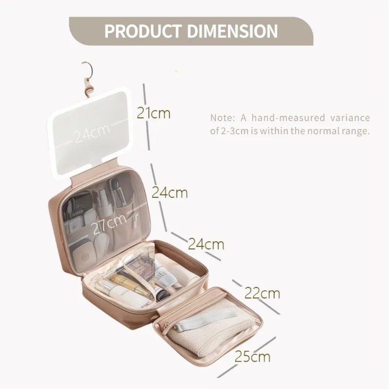 Cosmetic Casea with LED Mirror Large Capacity Travel Portable with Toilet Storage Bags and Mirror Women's Makeup Bag