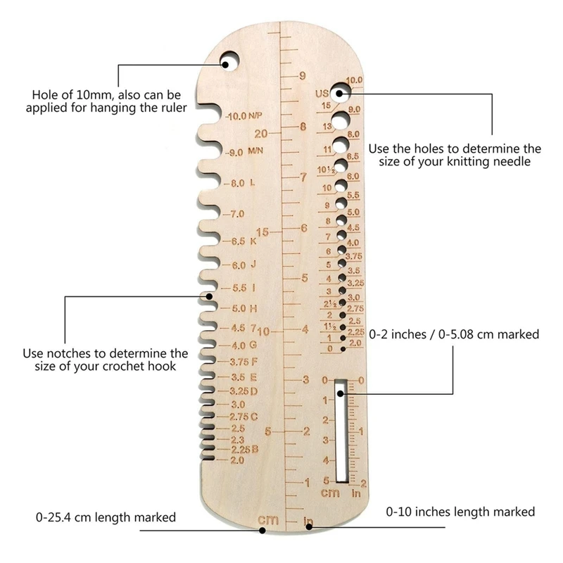 2PCS Sock Knitting Ruler Wooden Knitting Needle Size Gauge Measuring Tool Sock Accurate Ruler Knit Blocker For DIY Easy Install