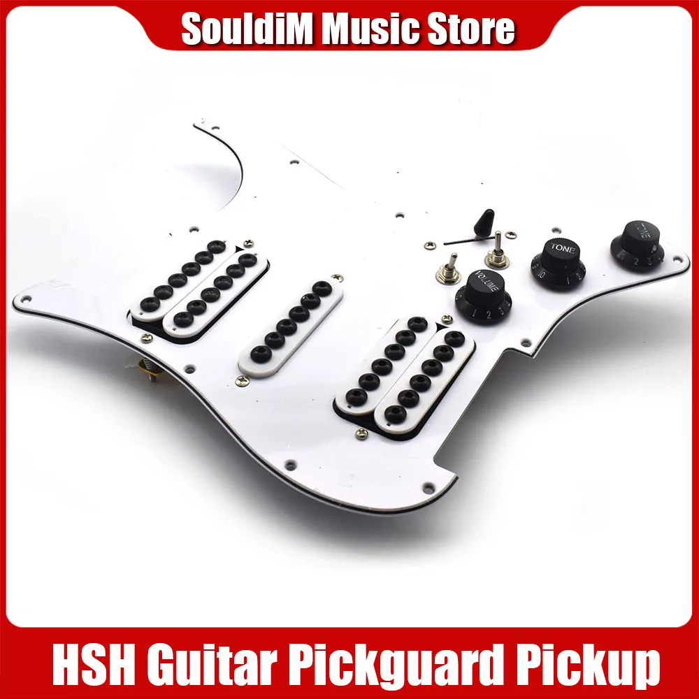 Hsh bobina dividindo guitarra elétrica pickguard captador grande guarda-chuva pré-carregado conjunto de placa de arranhões branco