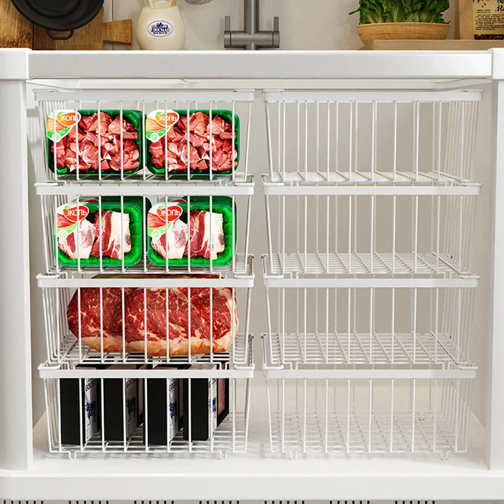 

4pcs Stackable Wire Baskets Fruit Vegetable Metal Organizers Freezer Mesh Storage Rack Large Capacity Home Kitchen Hanging Bin